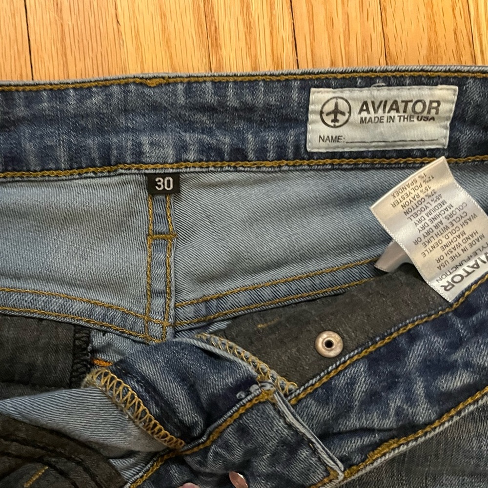Men's Ripped Aviator Nation Blue Denim Jeans - Picture 5 of 7